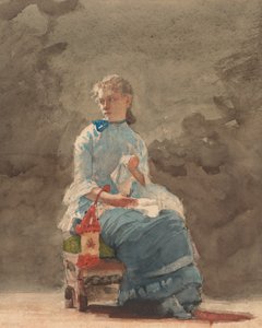 缝纫的年轻女子，1876年。 作者 温斯洛·荷马