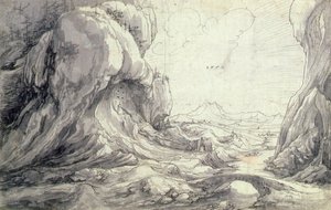 岩石景观，前景是一座桥 作者 沃尔夫·胡伯