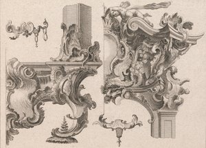 祭坛框架右下角和右上角的装饰建议...，约1750-56年印刷。 作者 沃尔夫冈·克里斯托夫·迈尔
