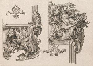祭坛框架右下角和右上角的装饰建议...，约1750-56年印刷。 作者 沃尔夫冈·克里斯托夫·迈尔
