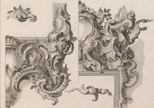 祭坛框架右下角和右上角的装饰建议...，约1750-56年印刷。 作者 沃尔夫冈·克里斯托夫·迈尔