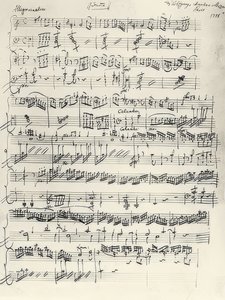 小调钢琴奏鸣曲的开始。 KV310。亲笔签名。 1778 作者 沃尔夫冈·阿玛迪斯·莫扎特