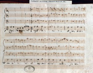 莫扎特的 Querite primum regnum Dei 乐谱页面，获得了 Accademico filarmonico (1770) 的称号 作者 沃尔夫冈·阿玛迪斯·莫扎特