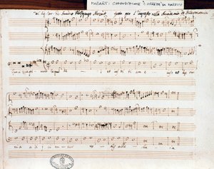 莫扎特的 Querite primum regnum Dei 乐谱页面，获得了 Accademico filarmonico (1770) 的称号 作者 沃尔夫冈·阿玛迪斯·莫扎特