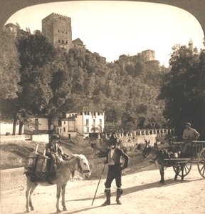 阿尔罕布拉宫的墙壁和塔楼，西班牙格拉纳达，1896年。 作者 作品和太阳雕塑工作室
