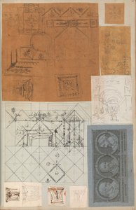 来自一个剪贴簿的页面，其中包含建筑的图画和一些印刷品，大约1800-1850年。创作者。Charles Percier工作室, Pierre François Léonard Fontaine工作室。 作者 Charles Percier 工作室，Pierre 工作室
