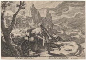 被狮子吓坏的特贝 作者 Hendrick Goltzius 工作室，Hendrick Goltzius 之后