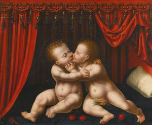 荷兰语: Christus en Johannes de Doper als kinderen 婴儿基督和施洗约翰拥抱在一起
