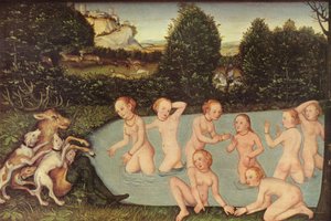 德语：Diana und Aktäon Diana and Actaeon 作者 卢卡斯·克拉纳赫（Lucas Cranach）讲习班