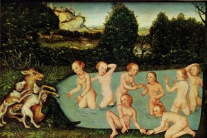德语：Diana und Aktäon Diana and Actaeon 作者 卢卡斯·克拉纳赫（Lucas Cranach）讲习班
