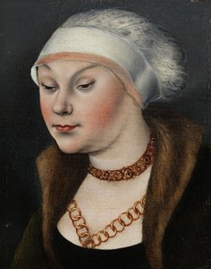 德语： Kopf einer Dame mit weißer Haube (Omphale) 戴白色帽子的女人的头颅 作者 卢卡斯·克拉纳赫（Lucas Cranach）讲习班