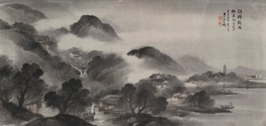 雨前的河畔村庄 作者 吴世贤