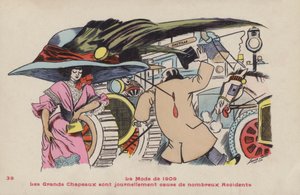 明信片讽刺大帽子和相关的帽子针的危险 -  1909年的时尚 作者 泽维尔·萨格（Xavier Sager）