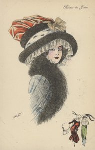 Reine du Jour，有大帽子和ruff的俏丽的女孩