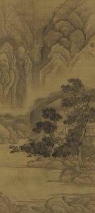 阅读茅草屋，明朝（丝绸上的inka nd颜色）