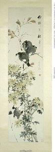 凤头麦娜鸟和菊花 作者 徐ugu