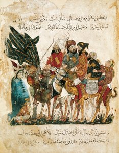 阿拉伯商人的大篷车，Al-Hariri的Maqamat（会议）缩影，约1240年（牛皮纸水粉画）。
