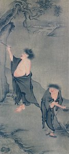 两位中国隐士，韩山在岩石上写作和施特准备他的墨水，经过严辉的kakemono并于1906年6月6日在日本的“Kokka”杂志上发表 作者 严辉