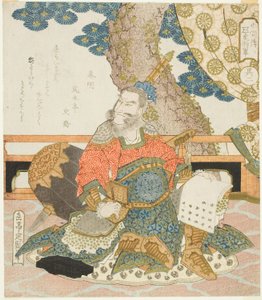 秦明（神明），约 1828 年（使用金属颜料的彩色木刻版画；袈裟敷纸五联画） 作者 矢岛学亭