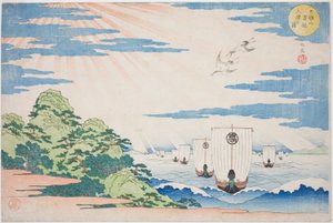 驶入天保山港的船只》，选自 "大阪名胜 "系列：大阪名胜：天保山美景（浪速名胜天保山写真集）"系列中的作品 作者 矢岛学亭