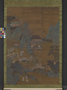 桃李园夜宴（绢本水墨、设色、描金）