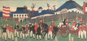 1861年2月在横滨举行的外国人游行图片。