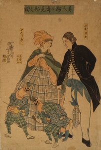观看新年舞蹈的外国人，1861年 作者 歌川佳富