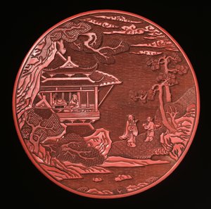 圆形雕刻朱砂盒和盖子（漆木）（另见272180和272181） 作者 元代中文学校