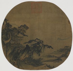 山水：山边的亭子，下面有一条小溪，明朝，16世纪。 作者 马元