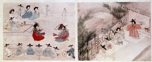 艺术核心：女性日常生活中的战斗场面。 Sin Yun Bok 的版画（或 Hyewon 于 1758 年创作）。 18 世纪或 19 世纪。 亨弼春收藏 作者 云福仙