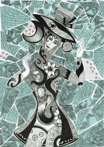 心情，2017（纸上水墨、彩绘）。 作者 萨宾娜·内德尔切娃·威廉姆斯 (Zanara)
