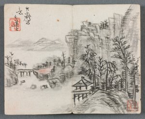 人物与风景微型画册（带桥的悬崖风景）
