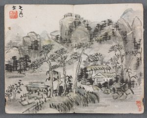 人物与风景微型画册（有两座建筑的风景画）