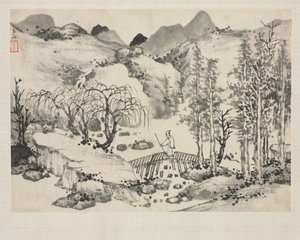 各种风格的风景画册：与艺术家在桥上的风景，1684年。