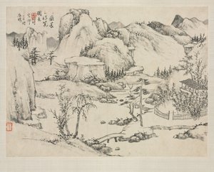 各种风格的风景画册：山的风景黄公望后的长白，1684年。