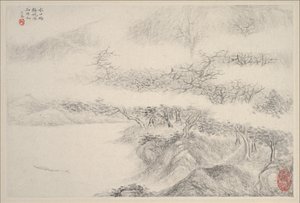 风景画，日期为1644年。 作者 张峰
