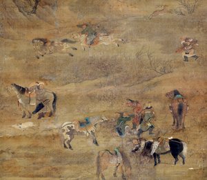 Mongolian rider chasing a horse. Detail. Silk Painting by Fou Tchao Mong (1254-1322). Yuan Dynasty (1206-1368 AD) Paris, Guimet Museum, National Museum of Asian Arts