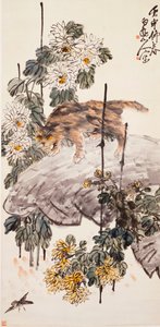 猫，鸟和菊花 作者 王振