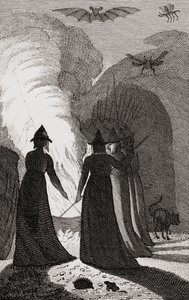 一群女巫围着一个大锅。 作者 . .