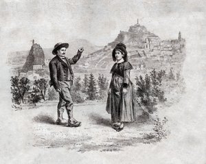 在法国Puy en Velay的Auvergnats舞动馅料。 约1900年（雕刻）。 作者 . .