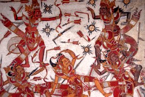 皇宫中的天花板画；诸神之战；Kerta Gosa；Taman Gili宫殿；Klungkung；Semarapura；巴厘岛；印度尼西亚；东南亚；亚洲 作者 弗雷德里克（致）巴纳德