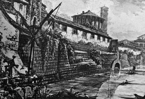 Cloaca Maxima（古代污水处理系统）和Vesta或Hercules Victor神庙，Giovanni Battista Piranesi（1720-1778）的雕刻作品，意大利 作者 塞维里尼
