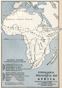19世纪的非洲人种学和语言学地图，来自基思-约翰斯顿的《非洲》，1884年出版。 作者 费迪南德·乔治·沃尔德米勒