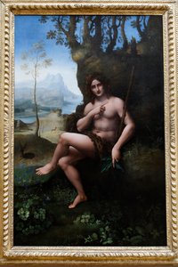 法国巴黎卢浮宫博物馆。达芬奇工作室，归属Francesco Melzi，施洗者圣约翰，转移到画布上的油画，约1510-1520。 作者 . .