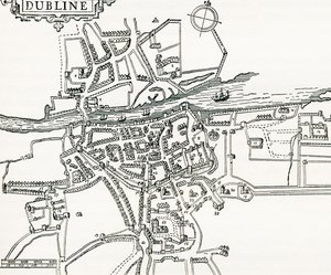 1610年的爱尔兰都柏林地图，来自1898年出版的《我们自己的国家》。 作者 费迪南德·乔治·沃尔德米勒