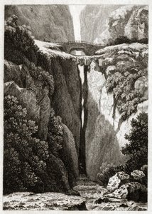 哥伦比亚伊科农佐的自然桥，约1840年（雕刻）。 作者 . .