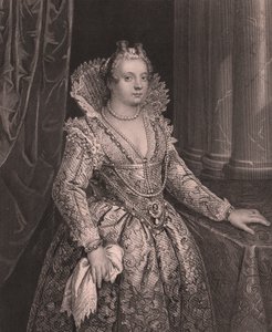 法国王后玛丽亚-德-美第奇（1575-1642）的肖像，W-弗伦奇根据乔瓦尼-法索洛的画作雕刻的，出自佩恩的德累斯顿皇家画廊，作者是阿尔伯特-亨利-佩恩，H-佩恩德累斯顿和莱比锡出版社，约1840年 作者 塞维里尼