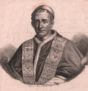 教皇格雷戈里十六世（1765-1846）的肖像，蚀刻和錾刻，根据现场绘画，罗马，2月5日 作者 塞维里尼