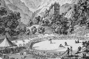 瑞士Unspunnen节1805年（黑白照片）。 作者 弗雷德里克（致）巴纳德