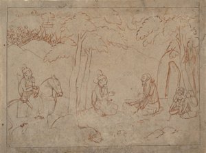拉玛和拉克什曼纳访问一个苦行僧的隐居地，约1775-80。 作者 Nainsukh之后的第一代大师
